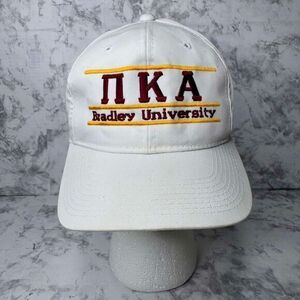 Vintage 3 Bar Bradley‎ University Hat Dad Cap White NCAA Pi Kappa Alpha ΠΚΑ